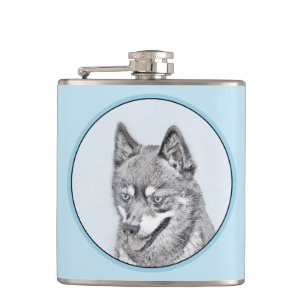 Alaskan Klee Kai Painting - Cute Original Dog Art Hip Flask
