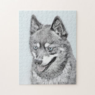 Alaskan Klee Kai Painting - Cute Original Dog Art Jigsaw Puzzle