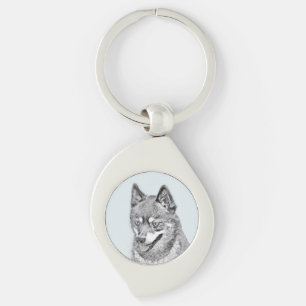 Alaskan Klee Kai Painting - Cute Original Dog Art Keychain