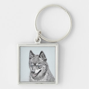 Alaskan Klee Kai Painting - Cute Original Dog Art Keychain