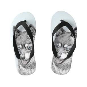 Alaskan Klee Kai Painting - Cute Original Dog Art Kid's Flip Flops