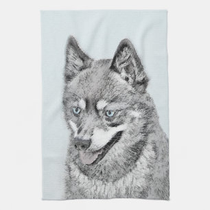 Alaskan Klee Kai Painting - Cute Original Dog Art Kitchen Towel