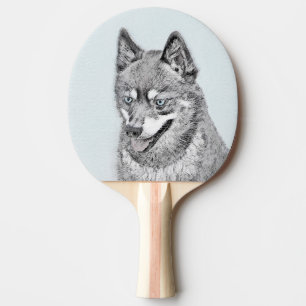 Alaskan Klee Kai Painting - Cute Original Dog Art Ping Pong Paddle