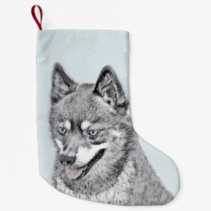 Alaskan Klee Kai Painting - Cute Original Dog Art Small Christmas Stocking