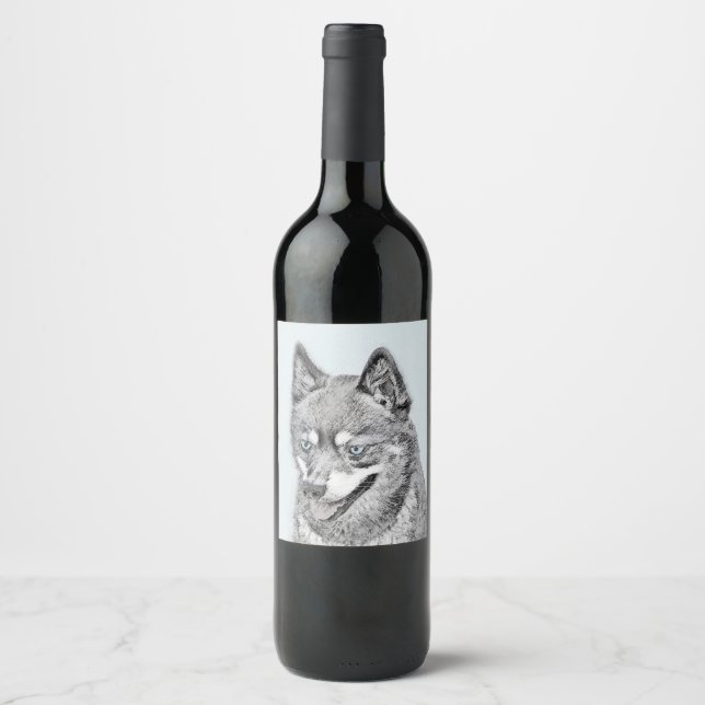 Alaskan Klee Kai Painting - Cute Original Dog Art Wine Label (Front)