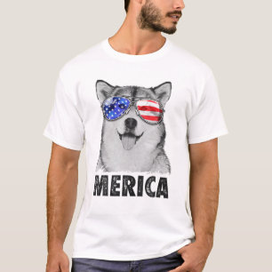 Alaskan Malamute 4Th Of July Merica American Flag T-Shirt