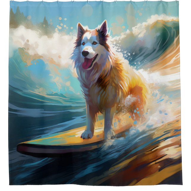 Alaskan Malamute Beach Surfing Painting  (Front)