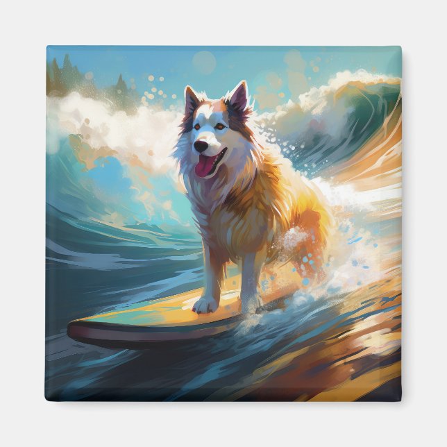 Alaskan Malamute Beach Surfing Painting  Magnet (Front)