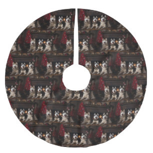 Alaskan Malamute by the Fireplace Christmas Brushed Polyester Tree Skirt