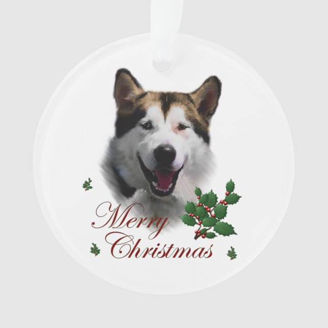 Alaskan Malamute Christmas Art Ornament (Front)
