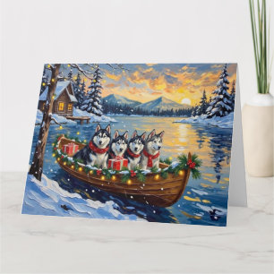 Alaskan Malamute Christmas Boat Holiday Card