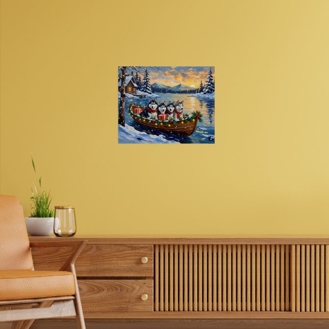 Alaskan Malamute Christmas Boat Holiday Poster (Living Room 2)