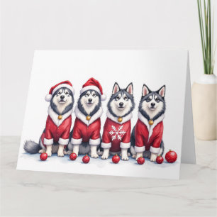 Alaskan Malamute Christmas Dress Santa Hat Card