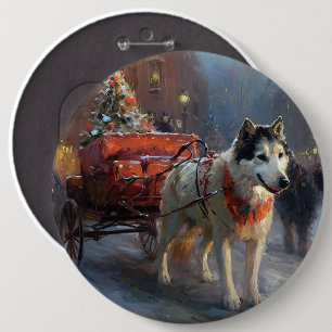 Alaskan Malamute Christmas Festive Season 6 Inch Round Button