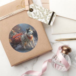 Alaskan Malamute Christmas Festive Season Classic Round Sticker