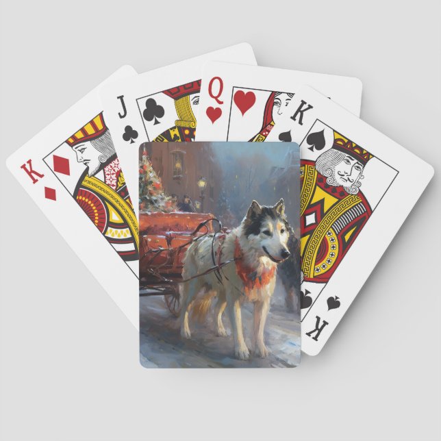 Alaskan Malamute Christmas Festive Season Playing Cards (Back)