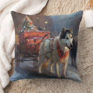 Alaskan Malamute Christmas Festive Season Throw Pillow
