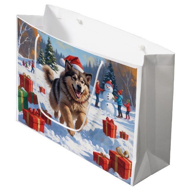 Alaskan Malamute Christmas Festive Snow Scene Large Gift Bag (Front Angled)