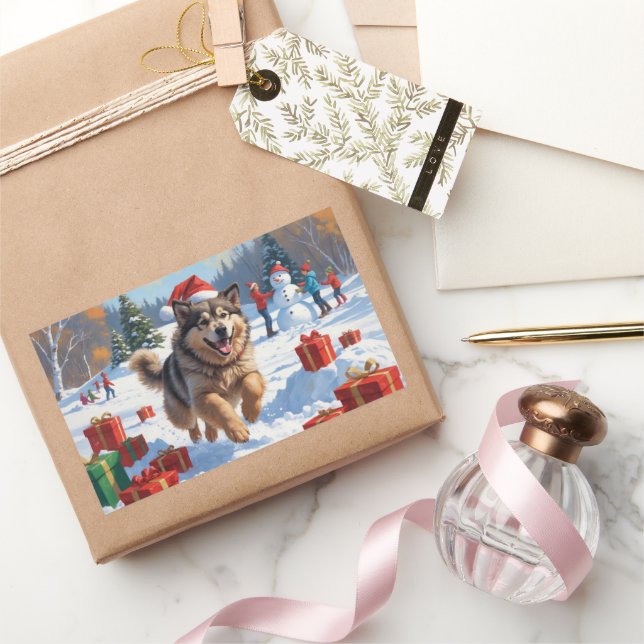 Alaskan Malamute Christmas Festive Snow Scene Sticker (Gifting)