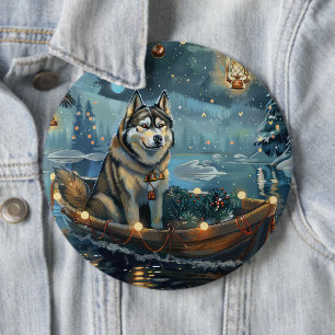 Alaskan Malamute Christmas Festive Voyage 6 Inch Round Button