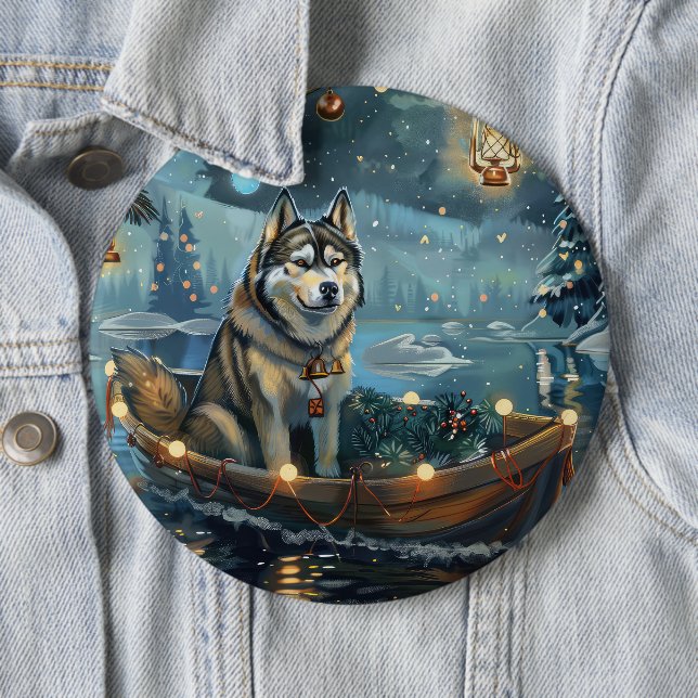 Alaskan Malamute Christmas Festive Voyage 6 Inch Round Button (In Situ)