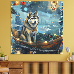 Alaskan Malamute Christmas Festive Voyage Canvas Print