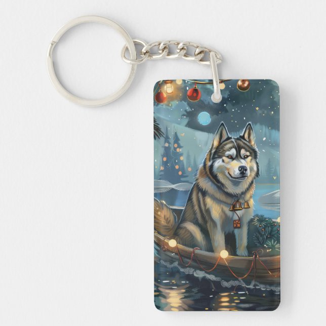 Alaskan Malamute Christmas Festive Voyage Keychain (Front)