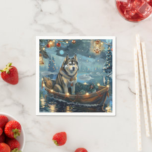 Alaskan Malamute Christmas Festive Voyage Napkin