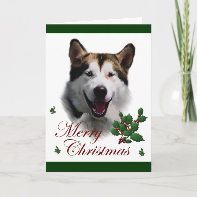 Alaskan Malamute Christmas Holiday Card (Front)