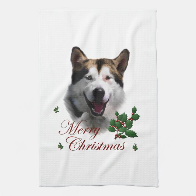 Alaskan Malamute Christmas Kitchen Towel (Vertical)