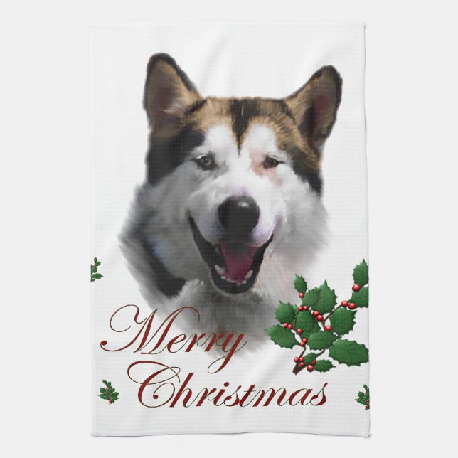 Alaskan Malamute Christmas Kitchen Towel (Vertical)