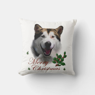 Alaskan Malamute Christmas Throw Pillow