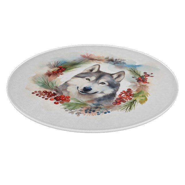 Alaskan Malamute Christmas Wreath Festive Pup  Cutting Board (Corner)