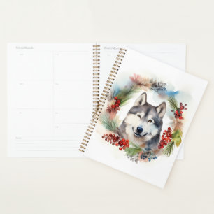Alaskan Malamute Christmas Wreath Festive Pup  Planner