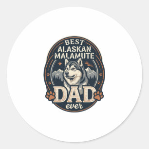 Alaskan Malamute Dad Dog Portrait Mountains Badge Classic Round Sticker