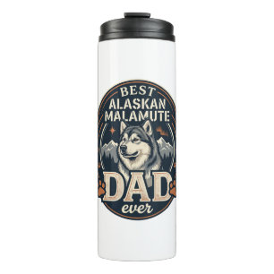 Alaskan Malamute Dad Dog Portrait Mountains Badge  Thermal Tumbler