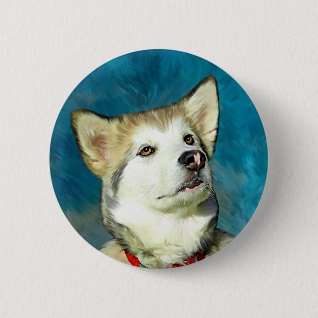 Alaskan Malamute Dog Art 2 Inch Round Button (Front)