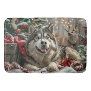 Alaskan Malamute Dog Christmas Festive Bath Mat