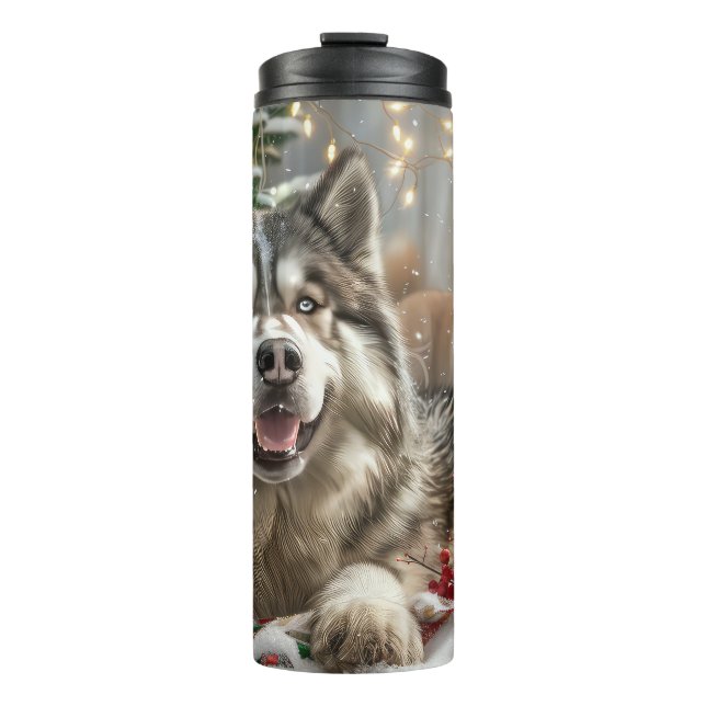 Alaskan Malamute Dog Christmas Festive Thermal Tumbler (Front)