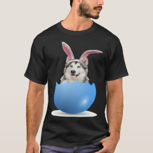 Alaskan Malamute Dog Easter Bunny Colored Egg Hunt T-Shirt
