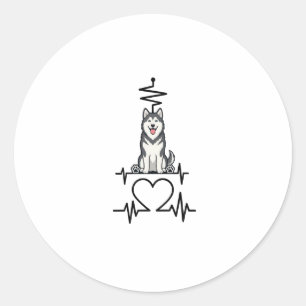 Alaskan Malamute Dog Heartbeat Line Heart Paws Classic Round Sticker