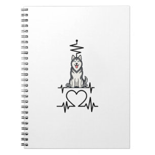 Alaskan Malamute Dog Heartbeat Line Heart Paws Notebook