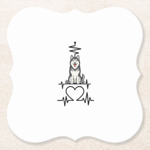 Alaskan Malamute Dog Heartbeat Line Heart Paws Paper Coaster