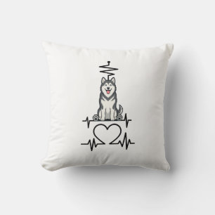 Alaskan Malamute Dog Heartbeat Line Heart Paws Throw Pillow