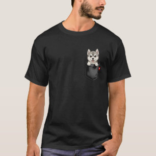 Alaskan Malamute Dog in Pocket Peeking Cute Puppy  T-Shirt