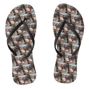 Alaskan Malamute Dog in Snow Christmas Flip Flops