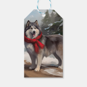 Alaskan Malamute Dog in Snow Christmas Gift Tags