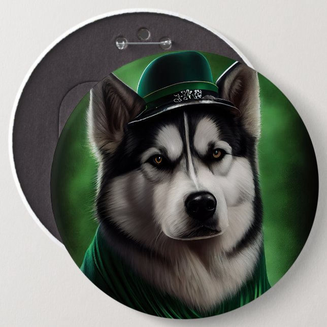 Alaskan Malamute dog in St. Patrick's Day Dress 6 Inch Round Button (Front & Back)