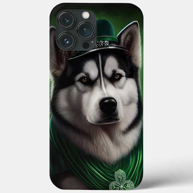 Alaskan Malamute dog in St. Patrick's Day Dress Case-Mate iPhone Case (Back)