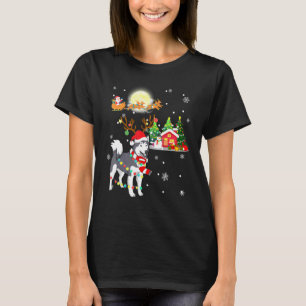 Alaskan Malamute Dog Light Christmas Reindeer Tree T-Shirt